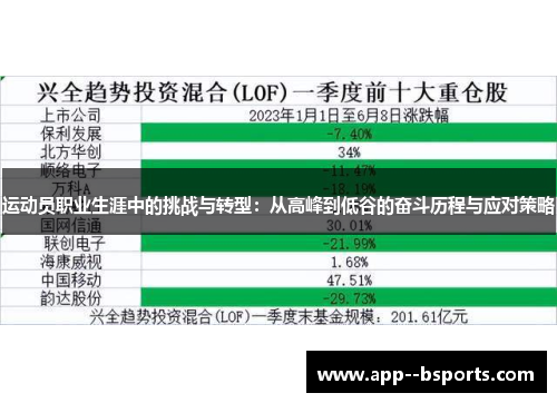 运动员职业生涯中的挑战与转型：从高峰到低谷的奋斗历程与应对策略